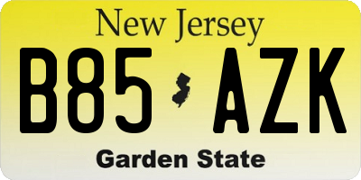 NJ license plate B85AZK