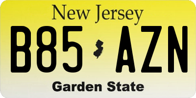 NJ license plate B85AZN