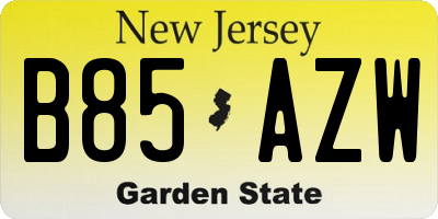 NJ license plate B85AZW
