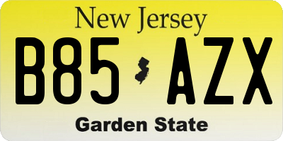 NJ license plate B85AZX