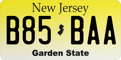 NJ license plate B85BAA
