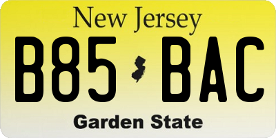 NJ license plate B85BAC