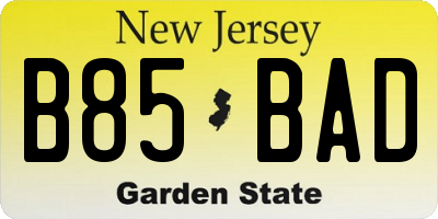 NJ license plate B85BAD
