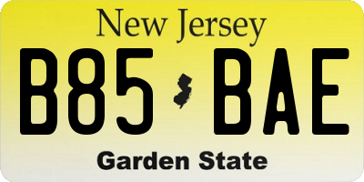 NJ license plate B85BAE