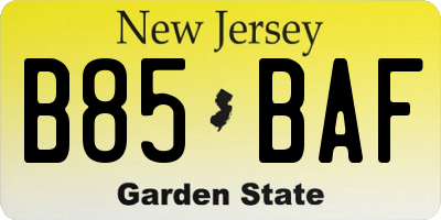 NJ license plate B85BAF