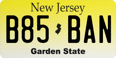 NJ license plate B85BAN