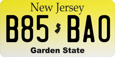 NJ license plate B85BAO