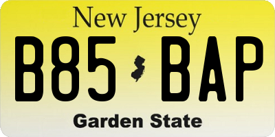 NJ license plate B85BAP