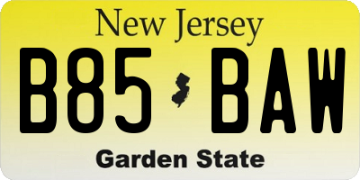 NJ license plate B85BAW