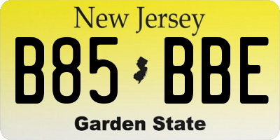 NJ license plate B85BBE