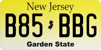 NJ license plate B85BBG