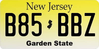 NJ license plate B85BBZ