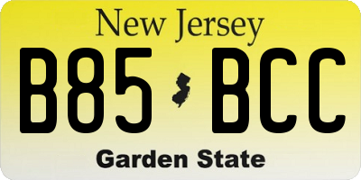 NJ license plate B85BCC