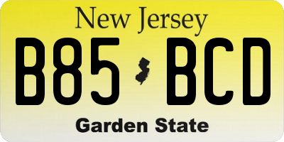 NJ license plate B85BCD