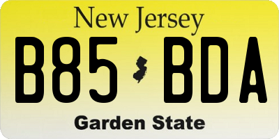 NJ license plate B85BDA