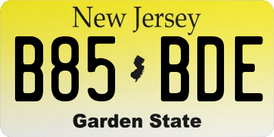 NJ license plate B85BDE