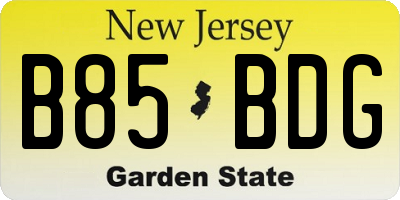 NJ license plate B85BDG