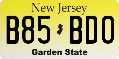 NJ license plate B85BDO