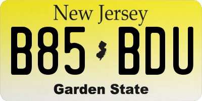 NJ license plate B85BDU