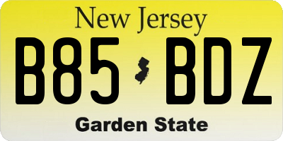 NJ license plate B85BDZ