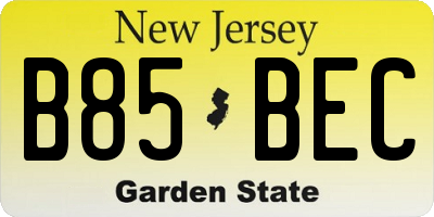 NJ license plate B85BEC