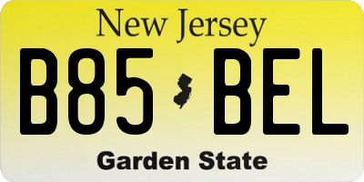 NJ license plate B85BEL