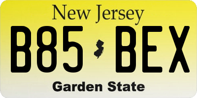 NJ license plate B85BEX