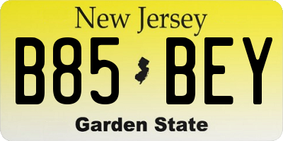 NJ license plate B85BEY