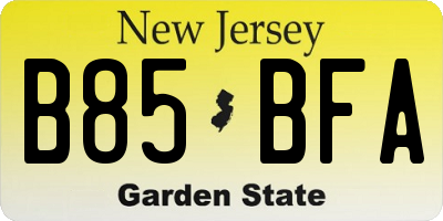 NJ license plate B85BFA
