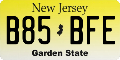 NJ license plate B85BFE