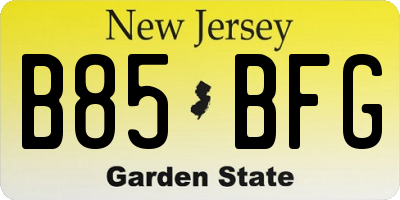 NJ license plate B85BFG