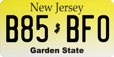 NJ license plate B85BFO