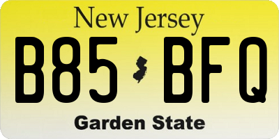 NJ license plate B85BFQ