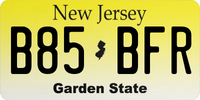 NJ license plate B85BFR