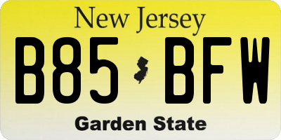 NJ license plate B85BFW