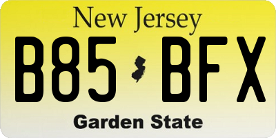 NJ license plate B85BFX