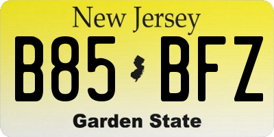 NJ license plate B85BFZ