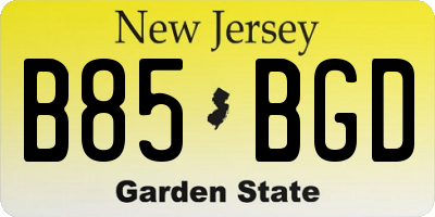 NJ license plate B85BGD