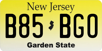 NJ license plate B85BGO