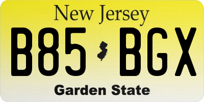 NJ license plate B85BGX
