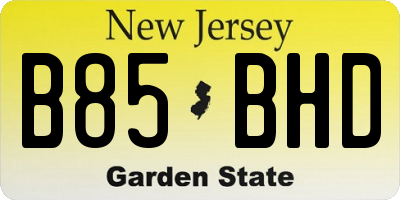 NJ license plate B85BHD