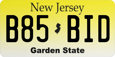 NJ license plate B85BID