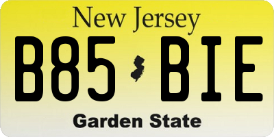 NJ license plate B85BIE