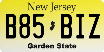 NJ license plate B85BIZ