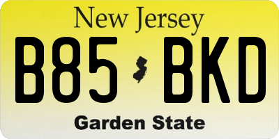 NJ license plate B85BKD