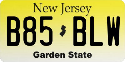 NJ license plate B85BLW