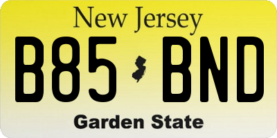 NJ license plate B85BND