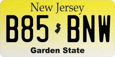 NJ license plate B85BNW
