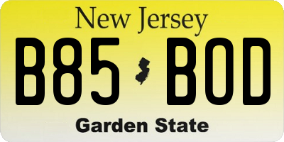 NJ license plate B85BOD