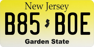 NJ license plate B85BOE